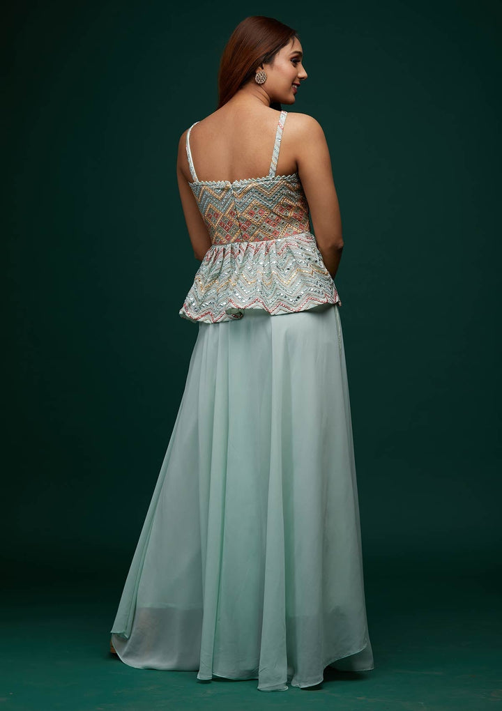 Sea Green Threadwork Georgette Designer Salwar Suit - Koskii
