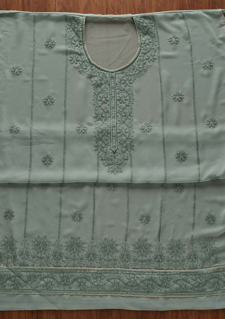 Sea Green Threadwork Georgette Designer Semi-Stitched Salwar Suit - Koskii