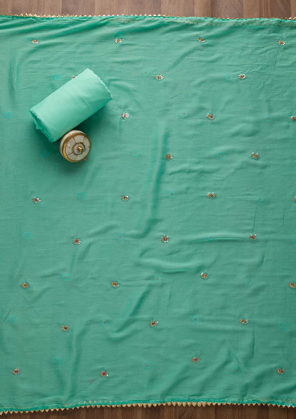 Sea Green Threadwork Georgette Semi-Stitched Salwar Suit-Koskii