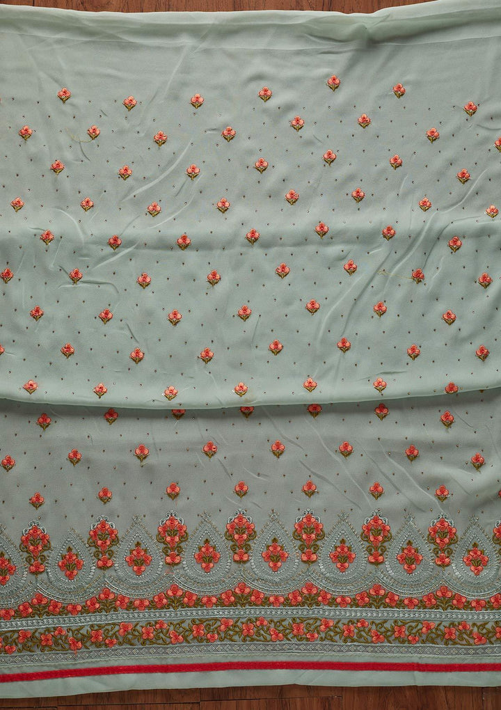 Sea Green Threadwork Georgette Designer Unstitched Salwar Suit - koskii