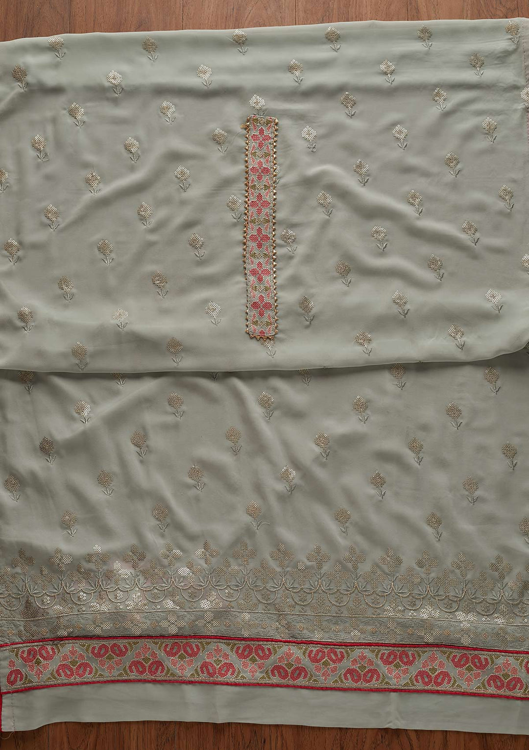 Sea Green Threadwork Georgette Designer Semi-Stitched Salwar Suit - Koskii