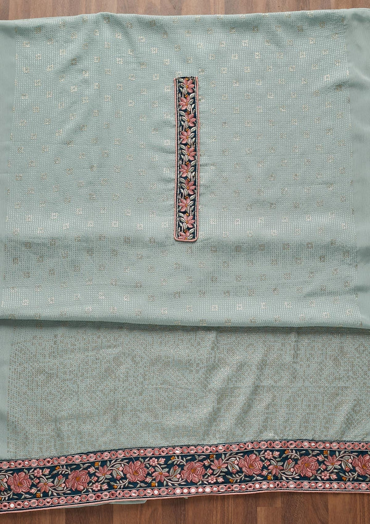 Sea Green Threadwork Georgette Unstitched Salwar Suit - Koskii