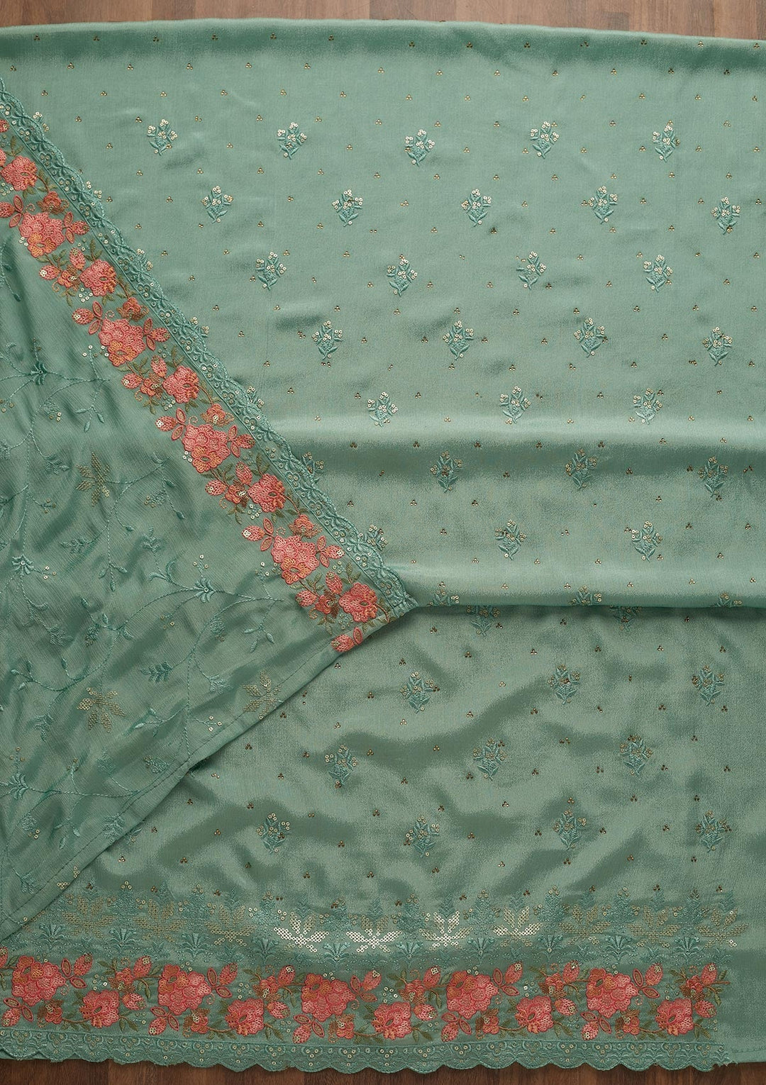Sea Green Threadwork Georgette Unstitched Salwar Suit-Koskii