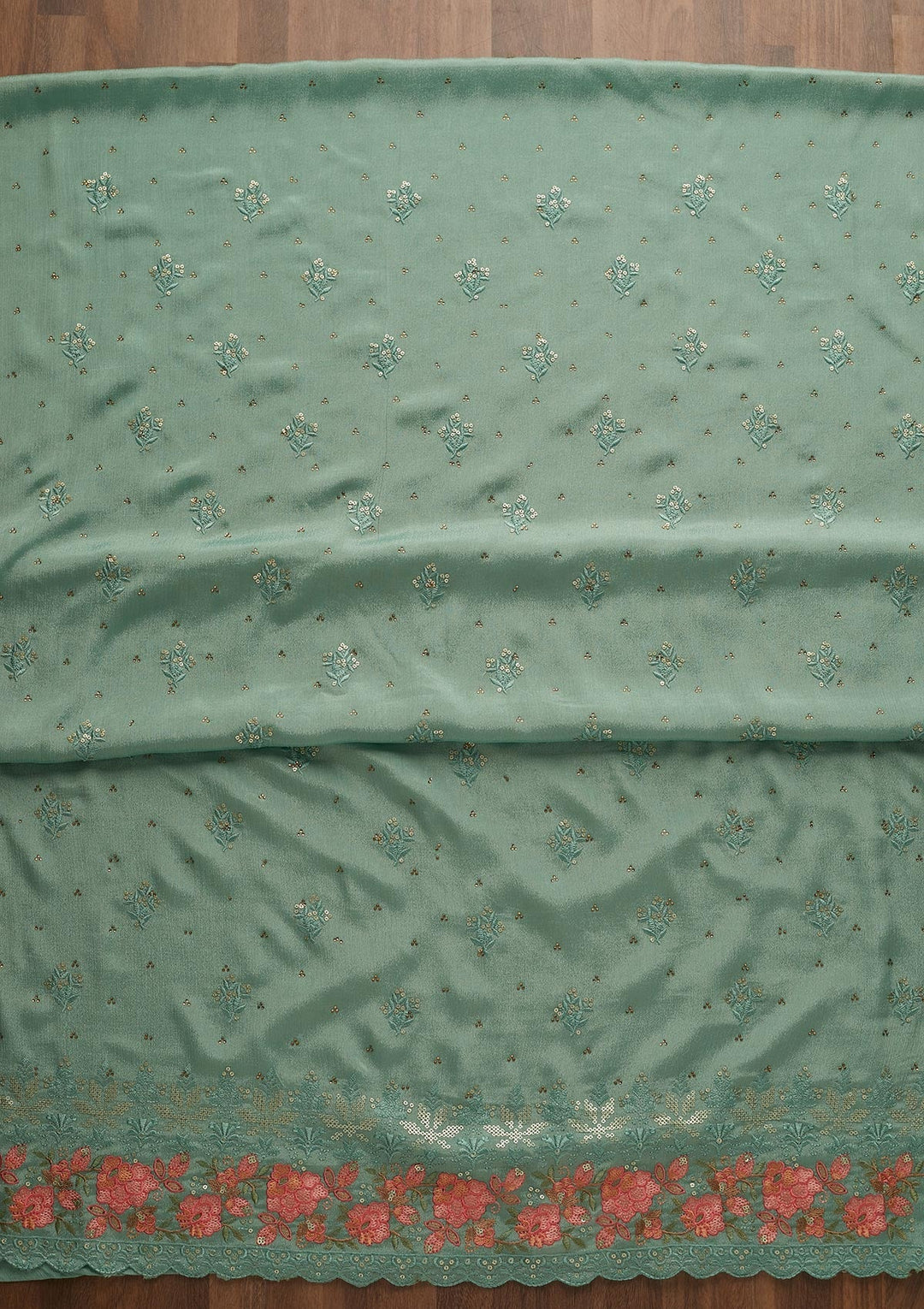 Sea Green Threadwork Georgette Unstitched Salwar Suit-Koskii