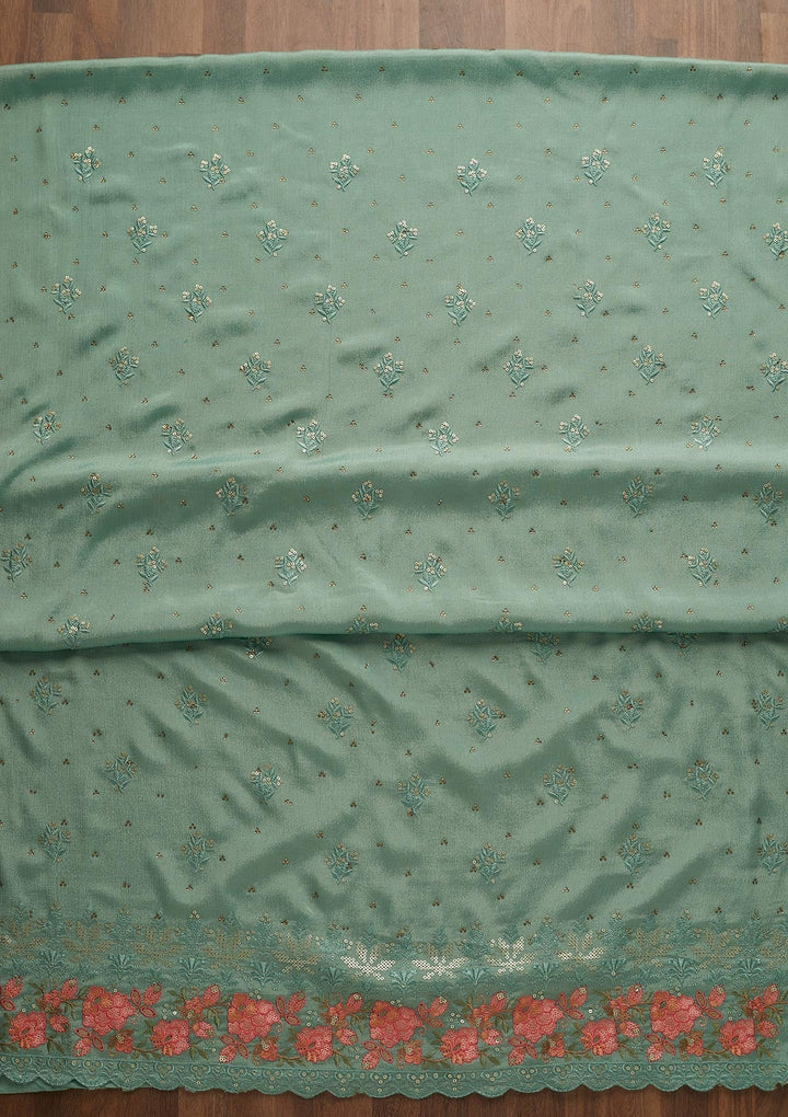 Sea Green Threadwork Georgette Unstitched Salwar Suit-Koskii
