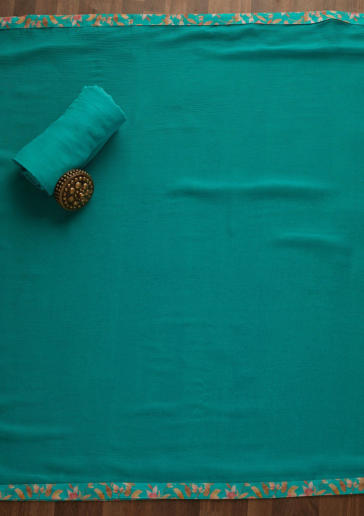 Sea Green Threadwork Georgette Unstitched Salwar Suit-Koskii