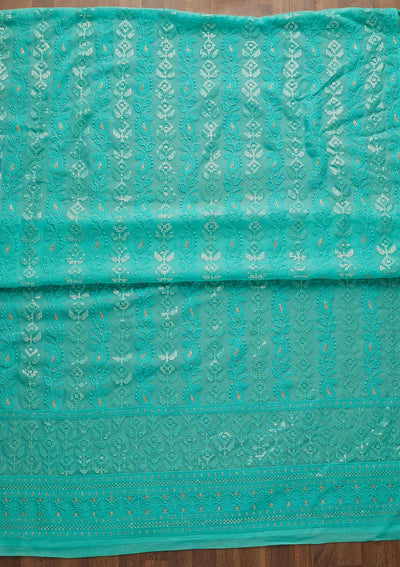 Sea Green Threadwork Georgette Unstitched Salwar Suit-Koskii