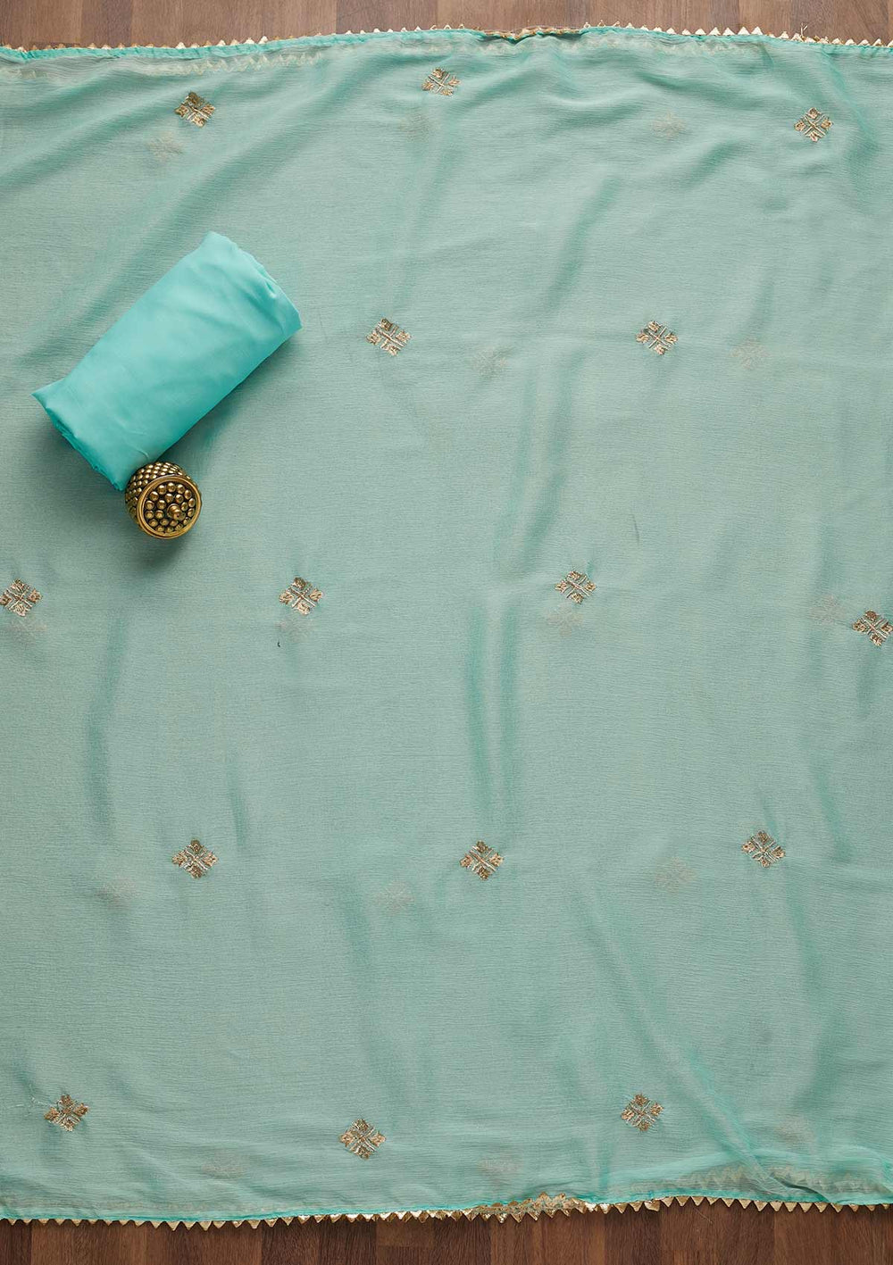 Sea Green Threadwork Georgette Unstitched Salwar Suit-Koskii