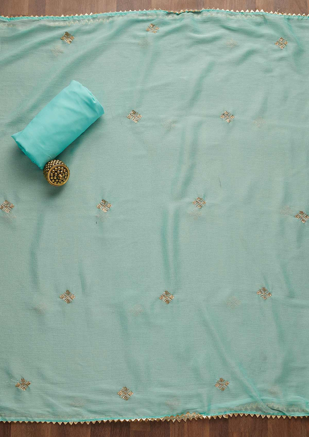 Sea Green Threadwork Georgette Unstitched Salwar Suit-Koskii