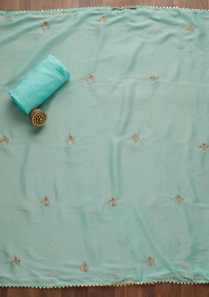 Sea Green Threadwork Georgette Unstitched Salwar Suit-Koskii