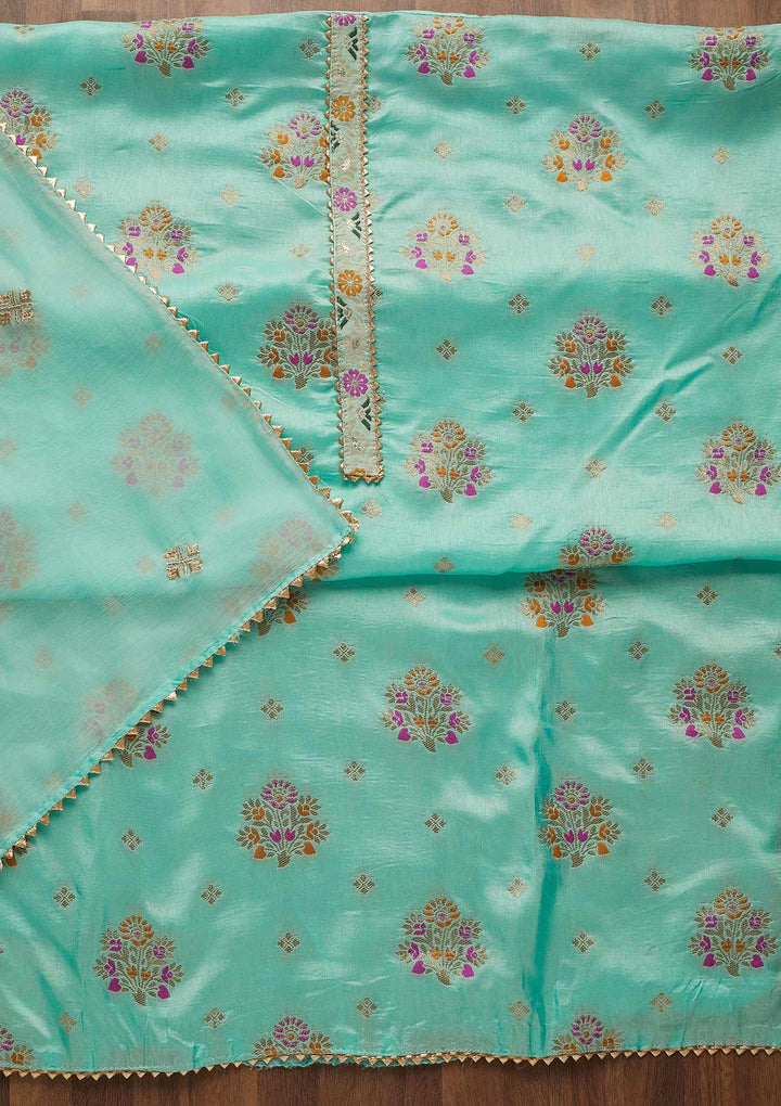 Sea Green Threadwork Georgette Unstitched Salwar Suit-Koskii