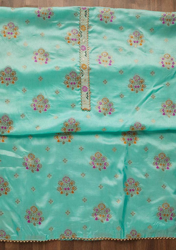 Sea Green Threadwork Georgette Unstitched Salwar Suit-Koskii