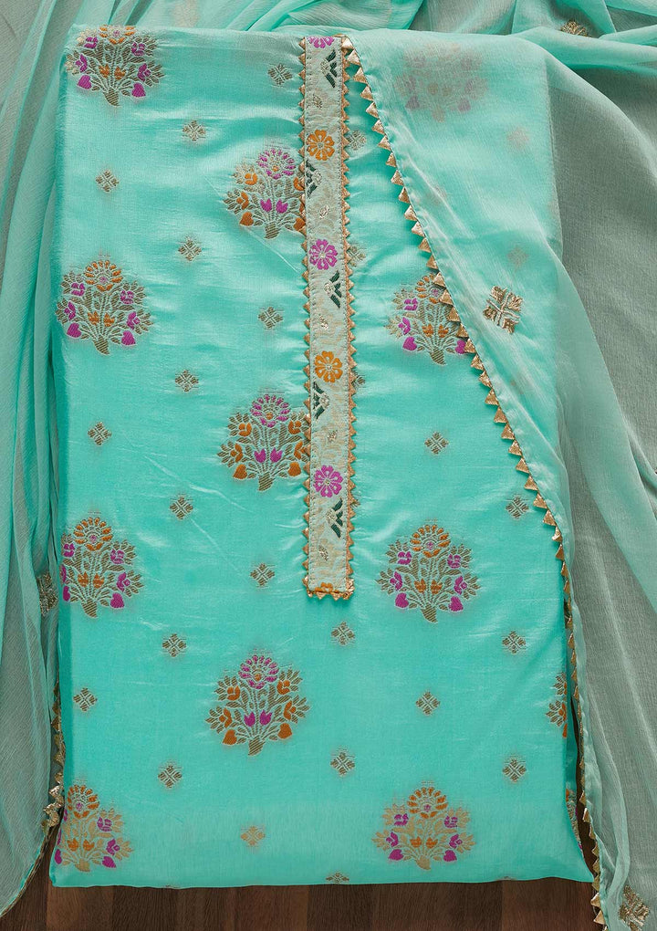 Sea Green Threadwork Georgette Unstitched Salwar Suit-Koskii