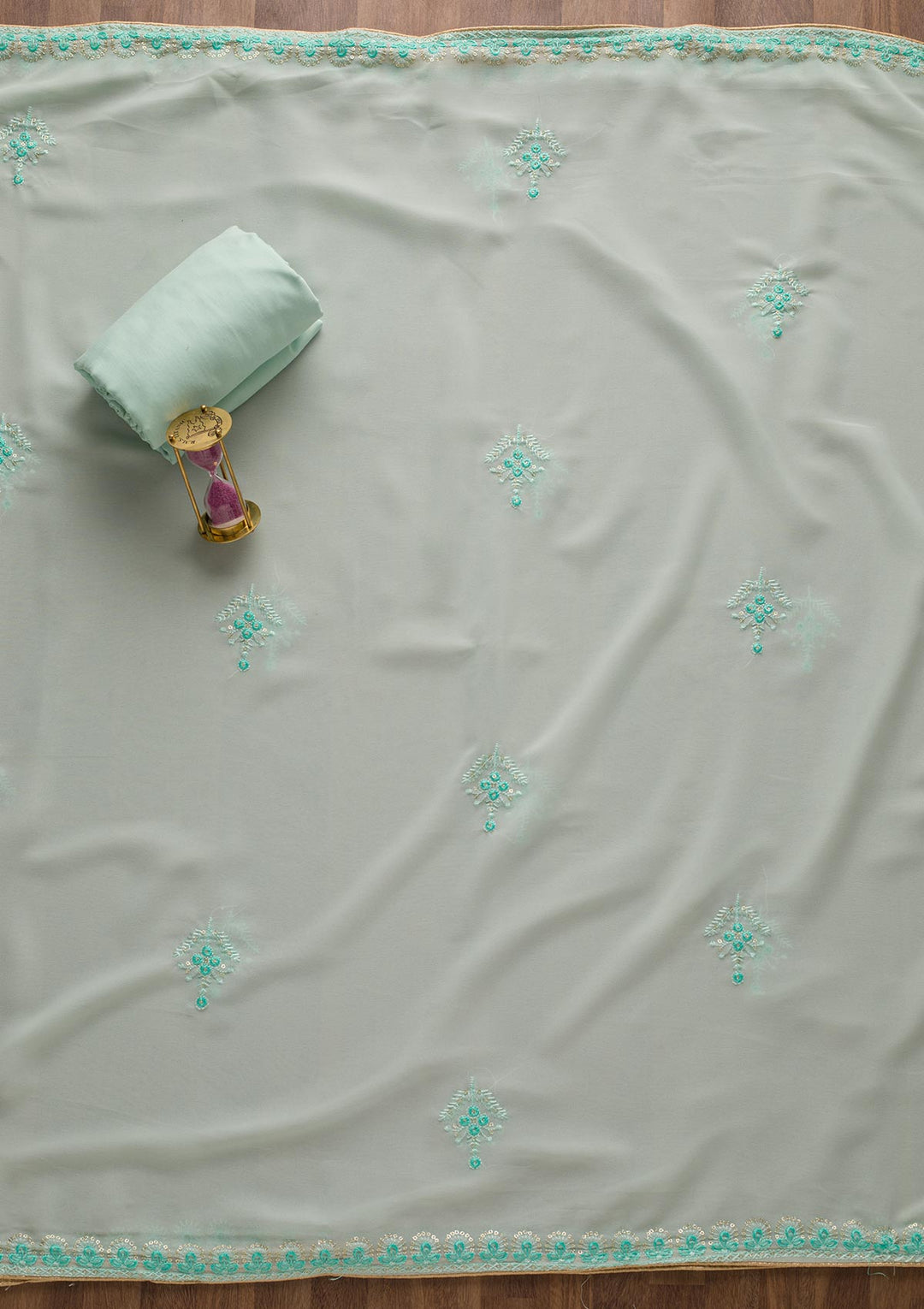 Sea Green Threadwork Georgette Unstitched Salwar Suit-Koskii