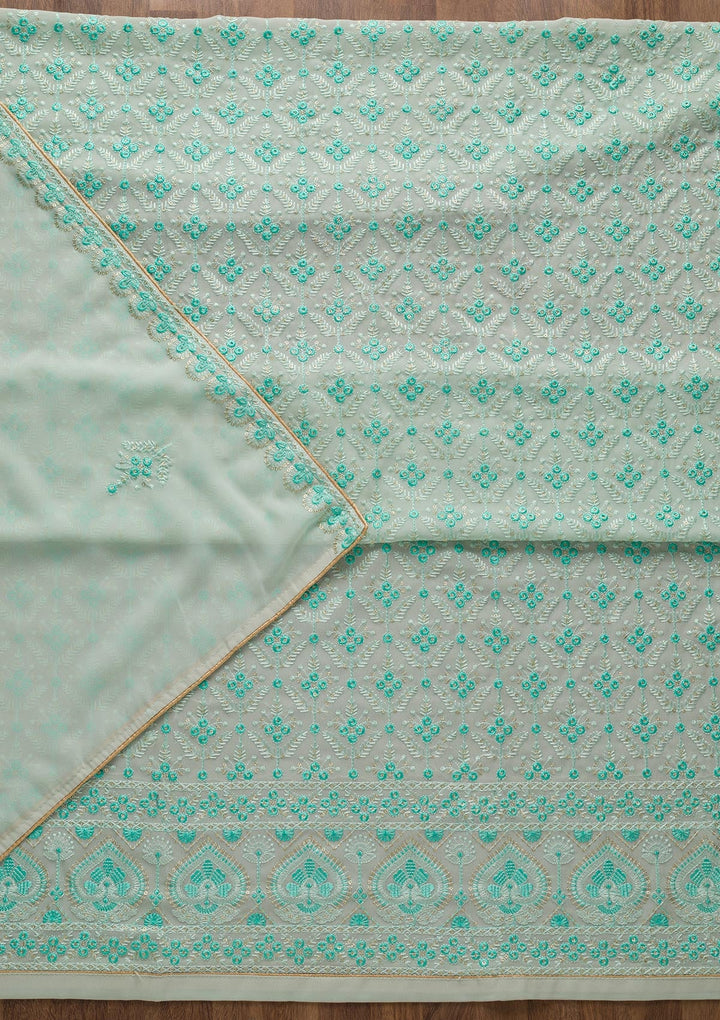 Sea Green Threadwork Georgette Unstitched Salwar Suit-Koskii