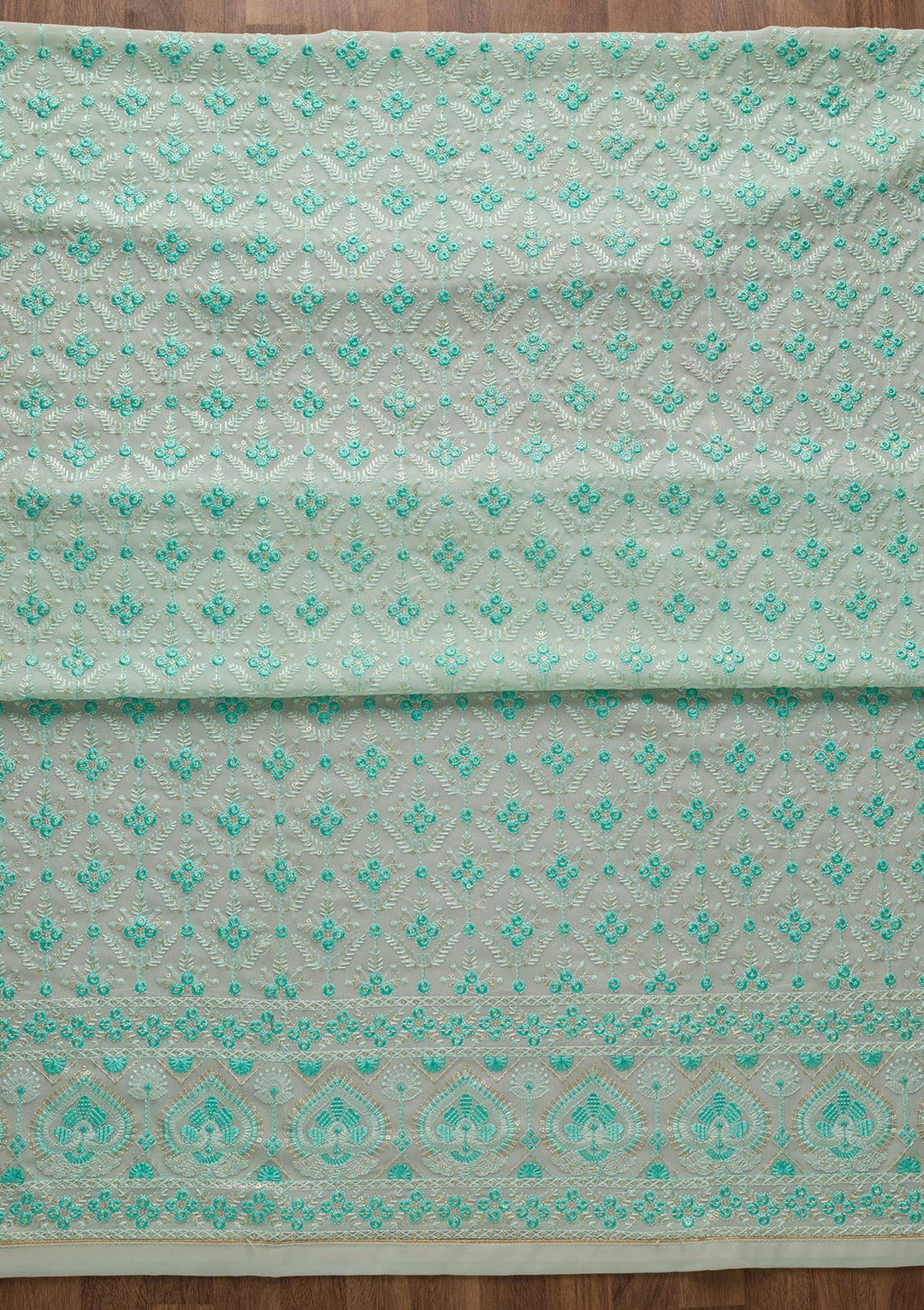 Sea Green Threadwork Georgette Unstitched Salwar Suit-Koskii