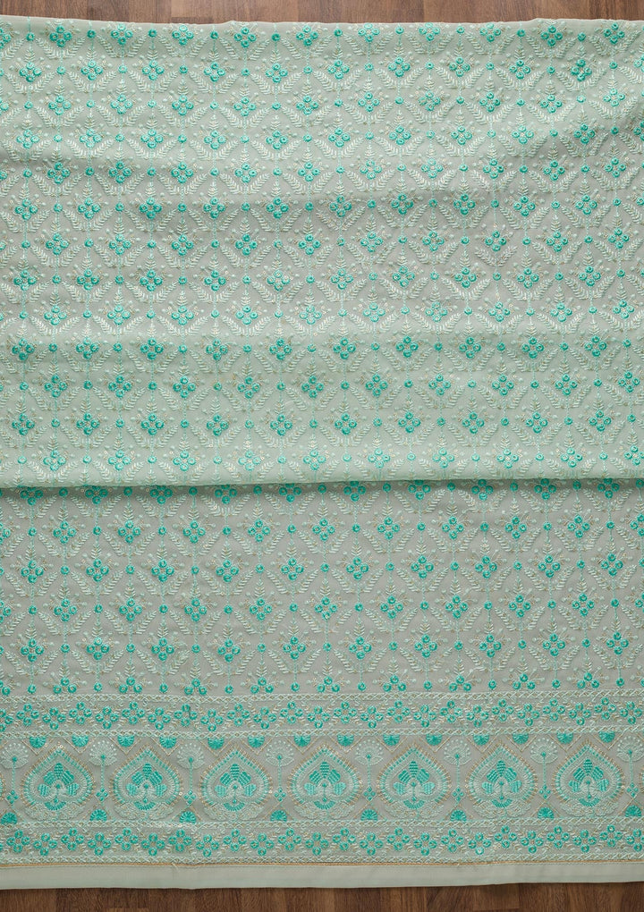 Sea Green Threadwork Georgette Unstitched Salwar Suit-Koskii