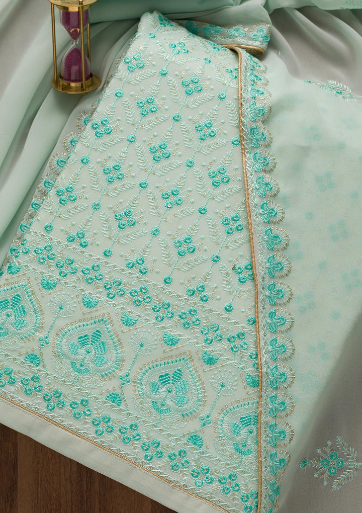 Sea Green Threadwork Georgette Unstitched Salwar Suit-Koskii