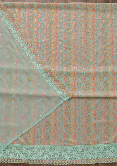 Sea Green Threadwork Georgette Unstitched Salwar Suit-Koskii