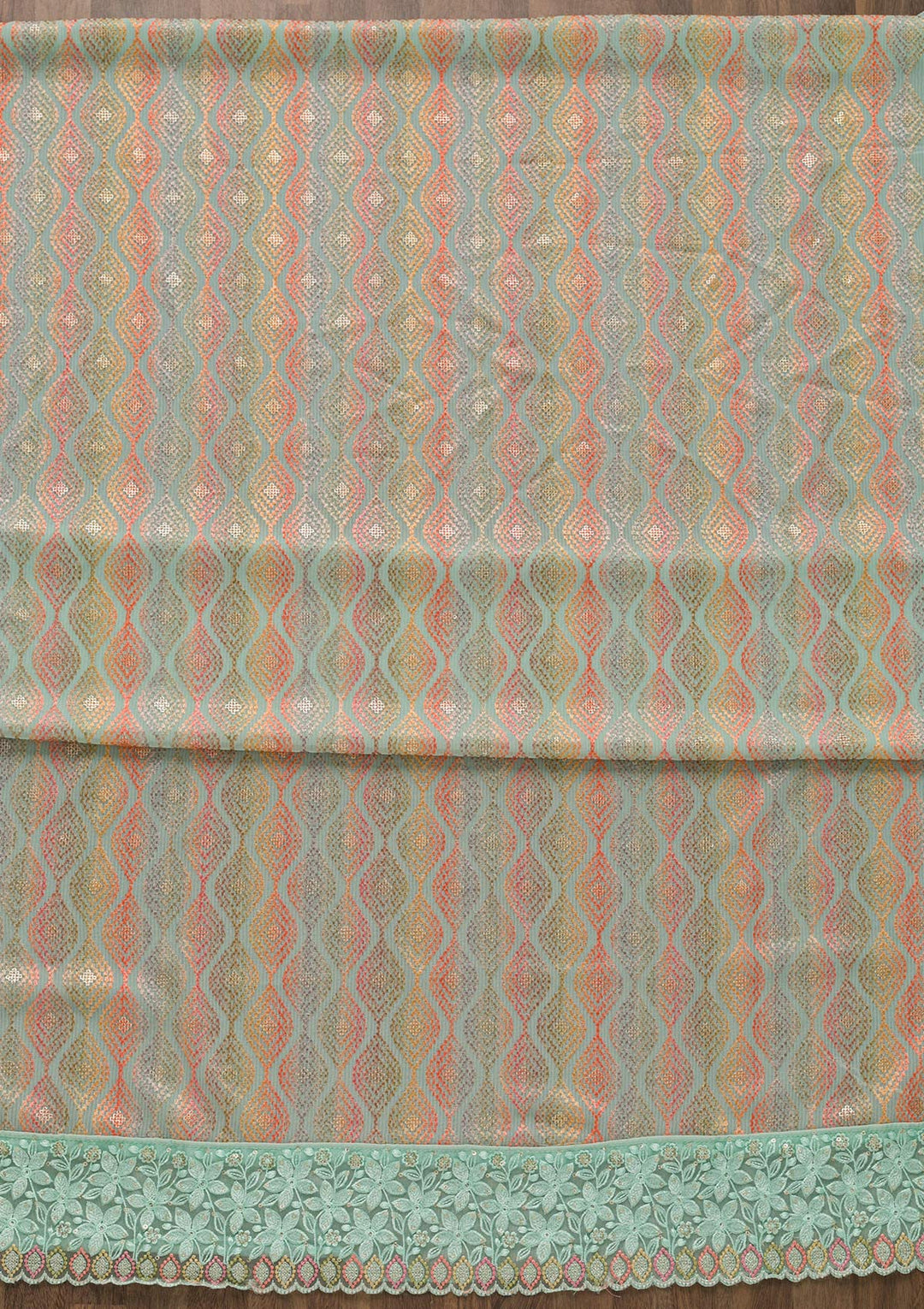 Sea Green Threadwork Georgette Unstitched Salwar Suit-Koskii