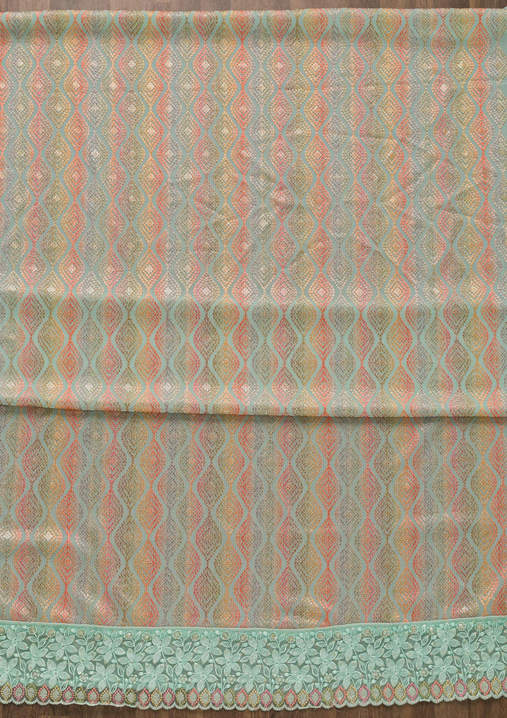 Sea Green Threadwork Georgette Unstitched Salwar Suit-Koskii