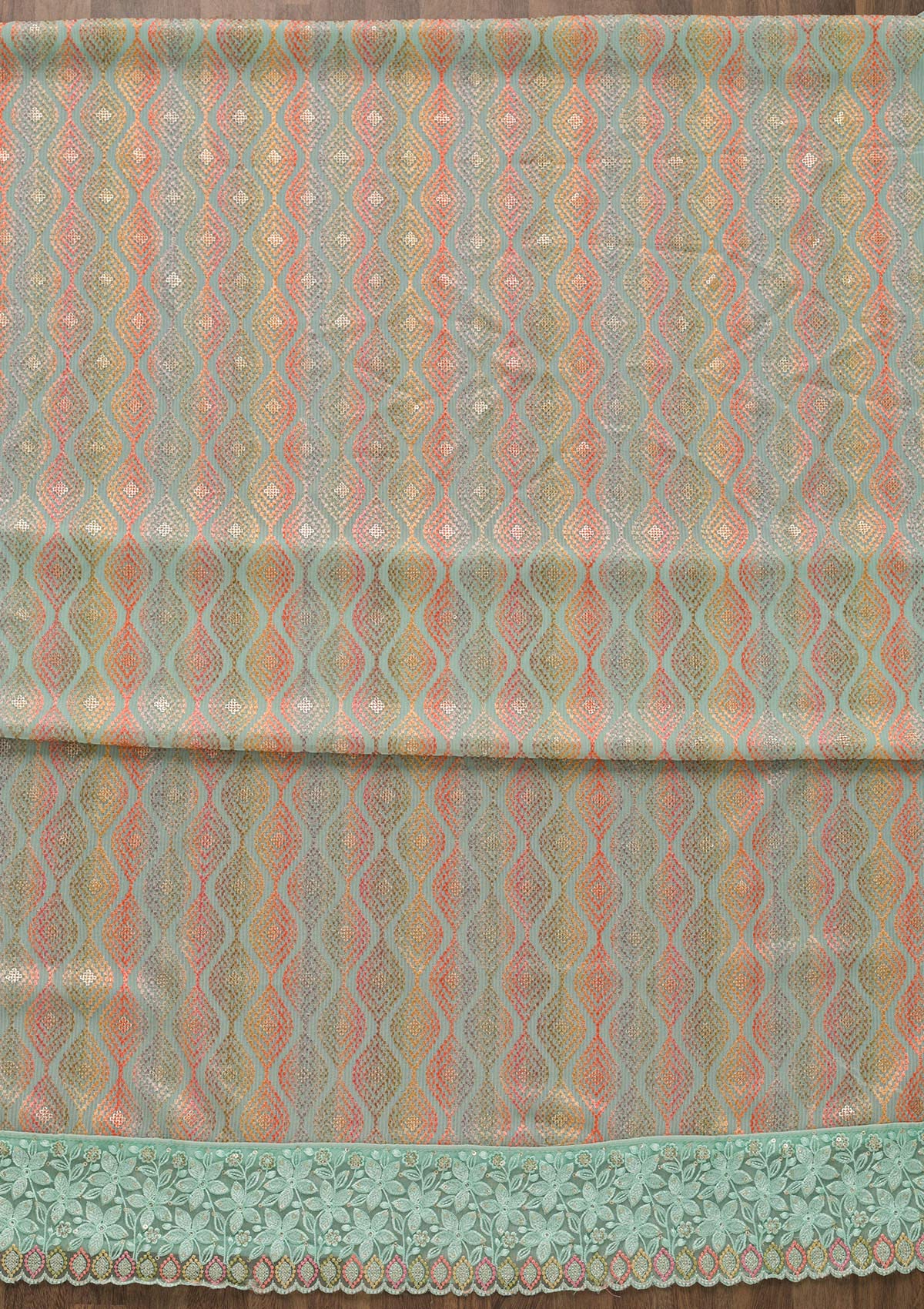 Sea Green Threadwork Georgette Unstitched Salwar Suit-Koskii
