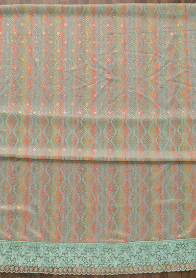 Sea Green Threadwork Georgette Unstitched Salwar Suit-Koskii