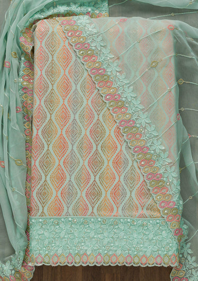 Sea Green Threadwork Georgette Unstitched Salwar Suit-Koskii