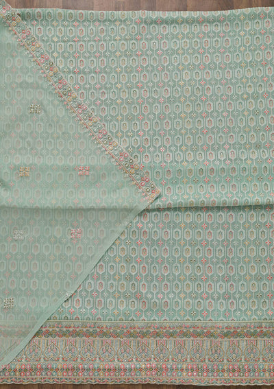 Sea Green Threadwork Georgette Unstitched Salwar Suit-Koskii