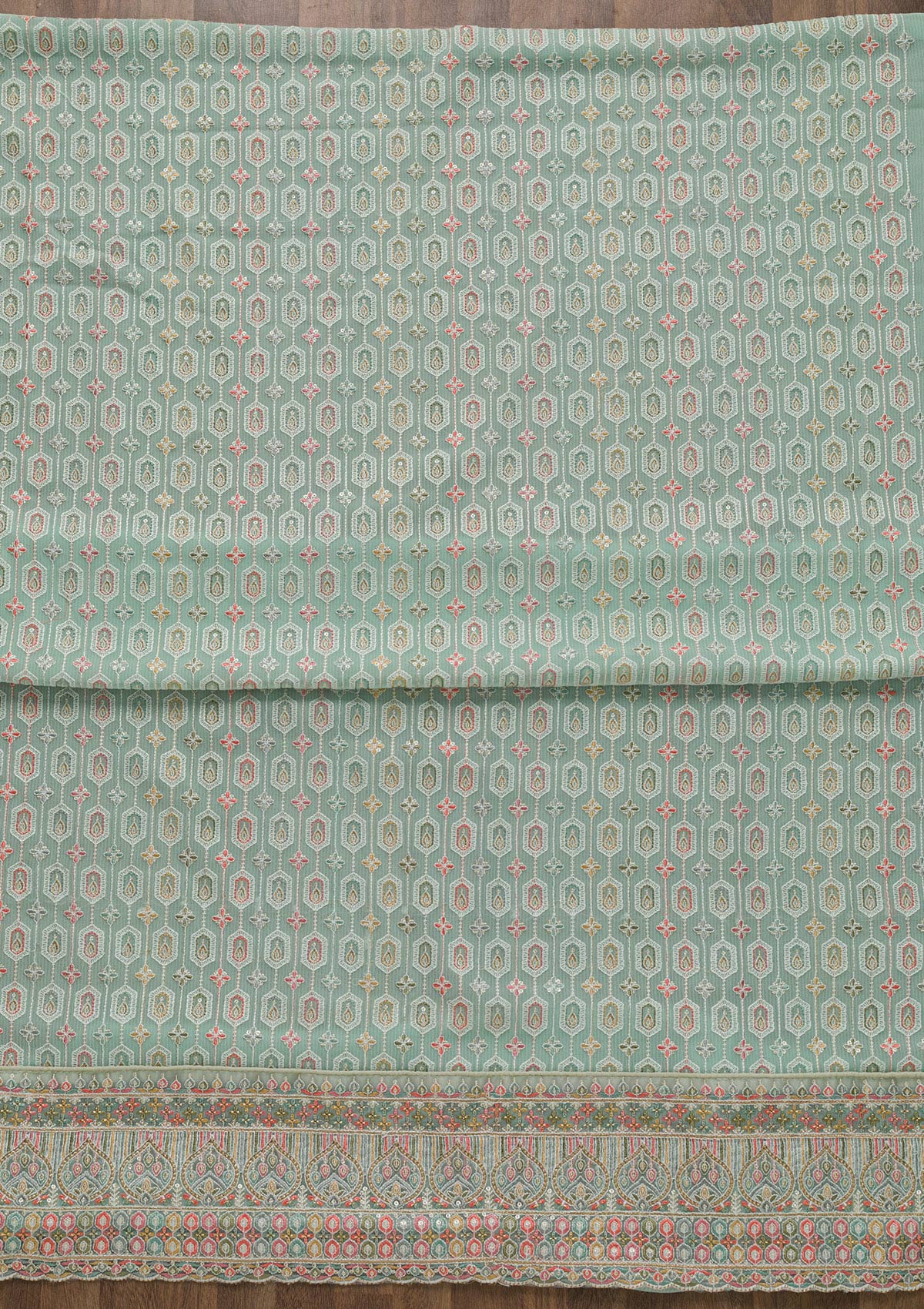 Sea Green Threadwork Georgette Unstitched Salwar Suit-Koskii