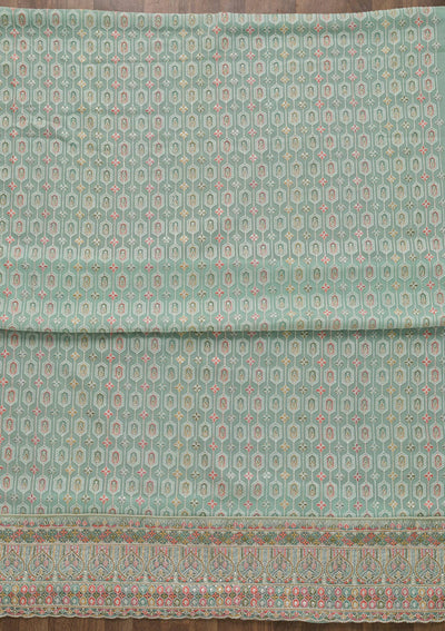 Sea Green Threadwork Georgette Unstitched Salwar Suit-Koskii