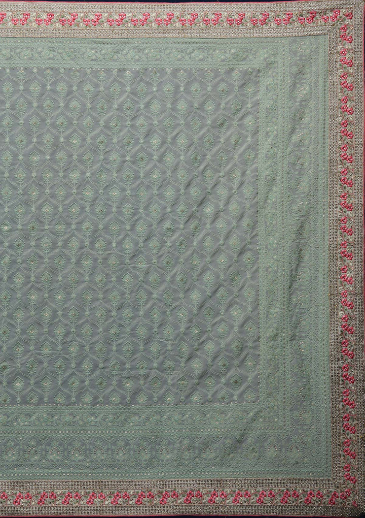 Sea Green Threadwork Georgette Designer Saree - Koskii