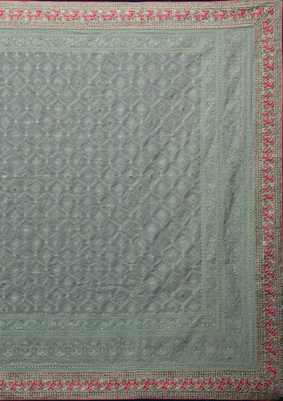 Sea Green Threadwork Georgette Designer Saree - Koskii