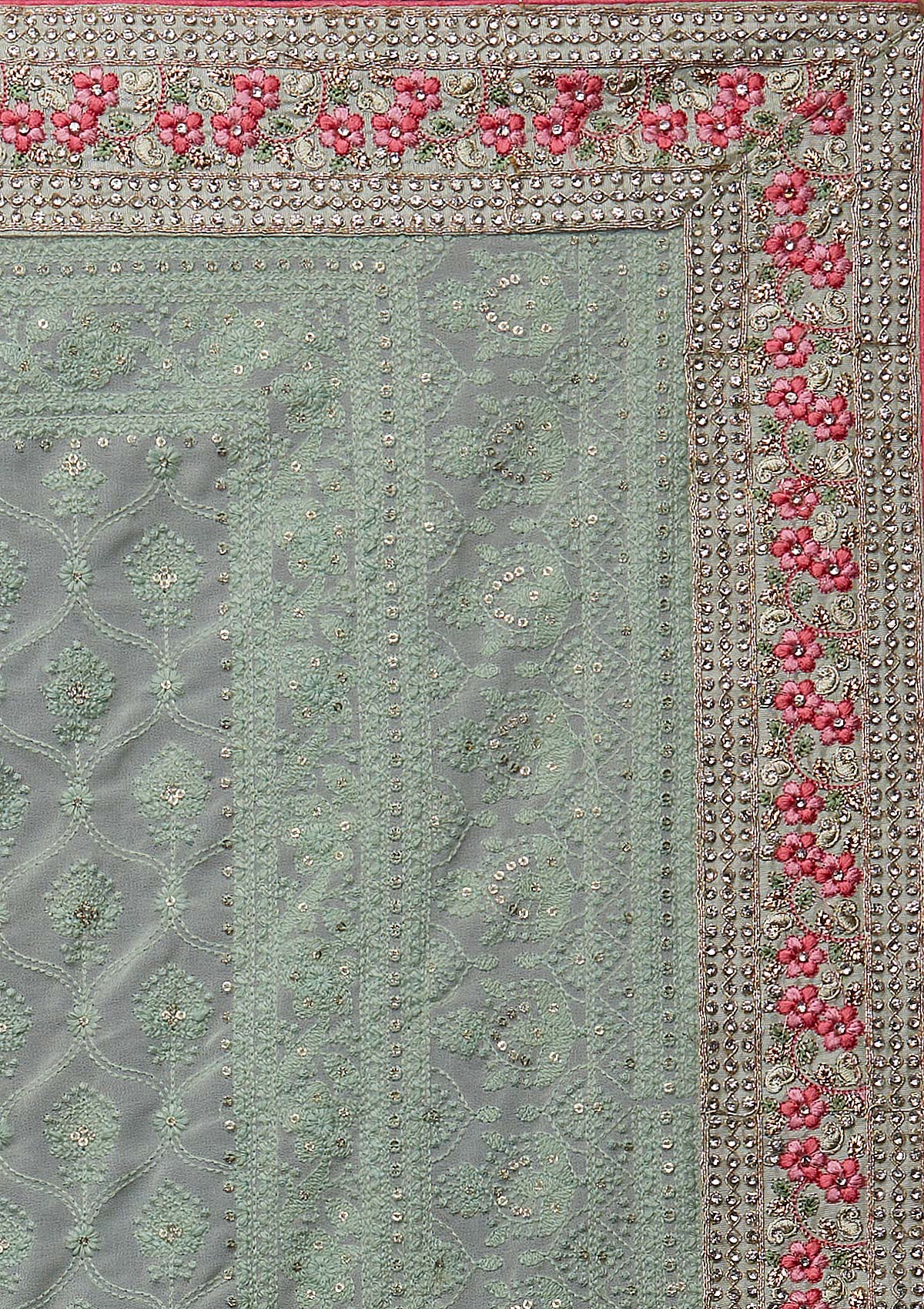Sea Green Threadwork Georgette Designer Saree - Koskii