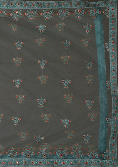 Sea Green Threadwork Net Designer Semi-Stitched Lehenga - Koskii