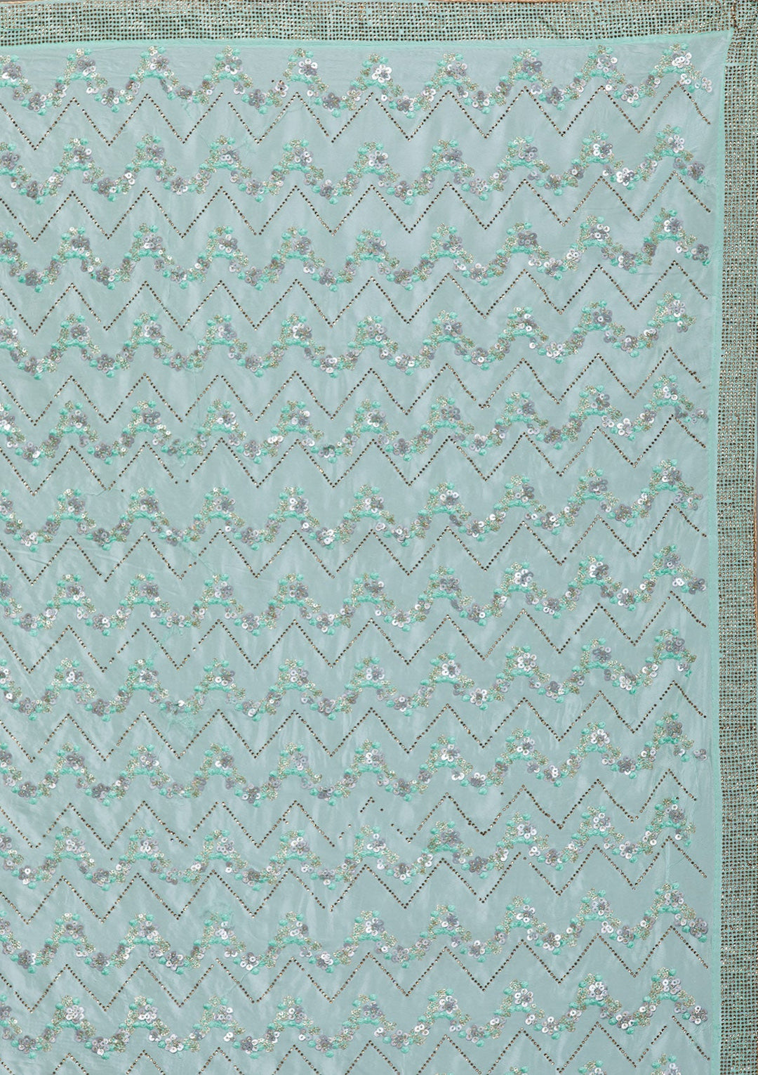 Sea Green Threadwork Semi Crepe Saree-Koskii