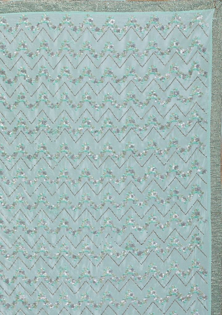 Sea Green Threadwork Semi Crepe Saree-Koskii