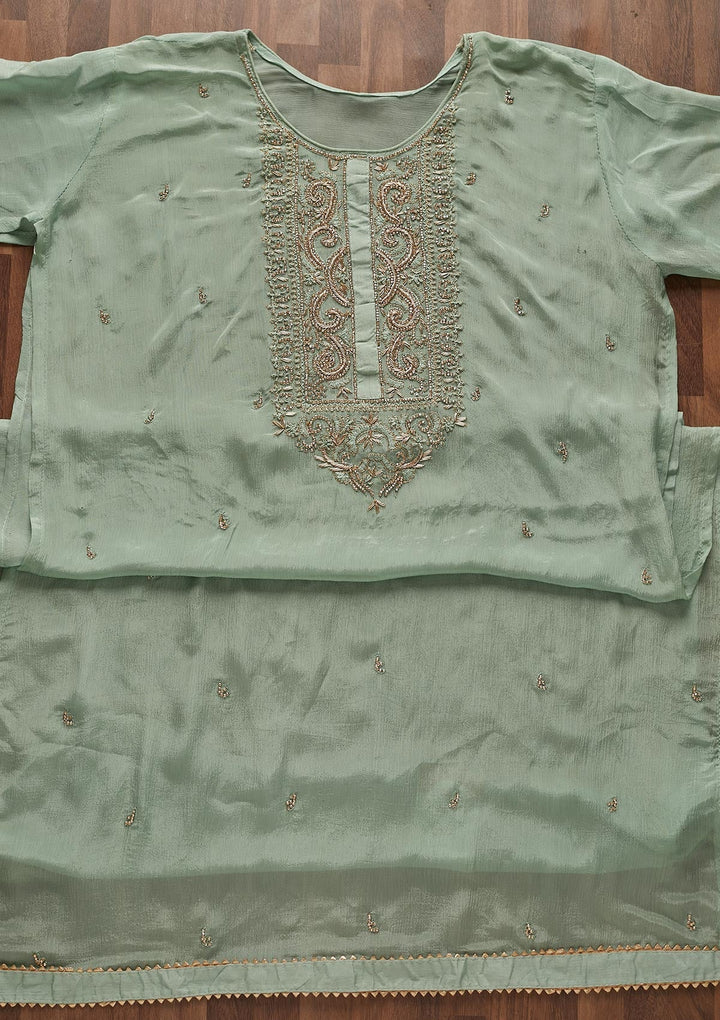 Sea Green Zardosi Georgette Designer Semi-Stitched Salwar Suit - Koskii