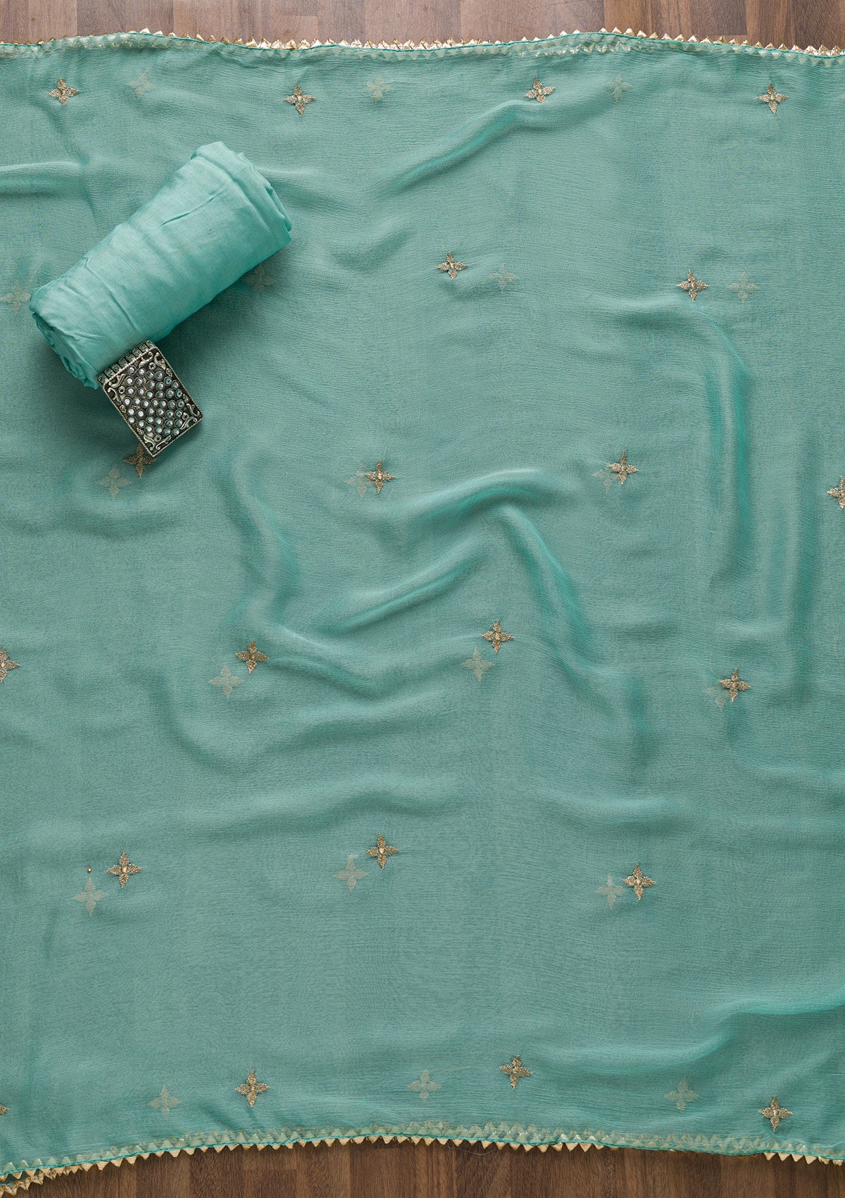 Sea Green Zariwork Art Silk Unstitched Salwar Suit-Koskii