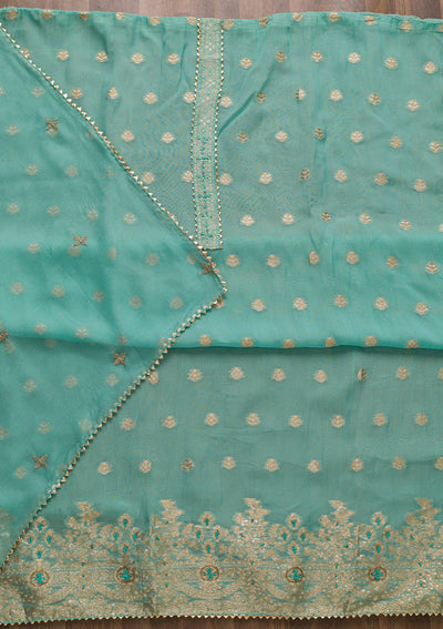Sea Green Zariwork Art Silk Unstitched Salwar Suit-Koskii