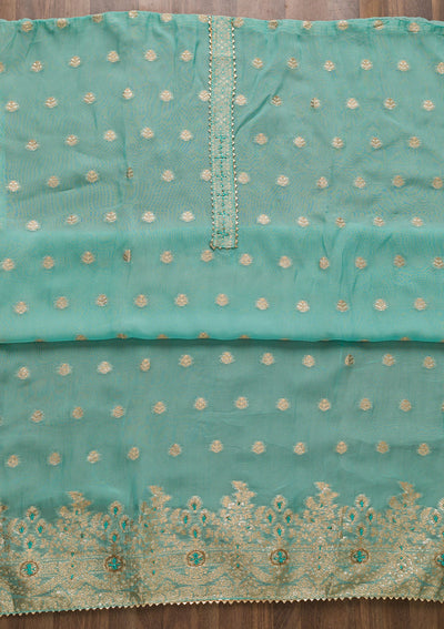 Sea Green Zariwork Art Silk Unstitched Salwar Suit-Koskii