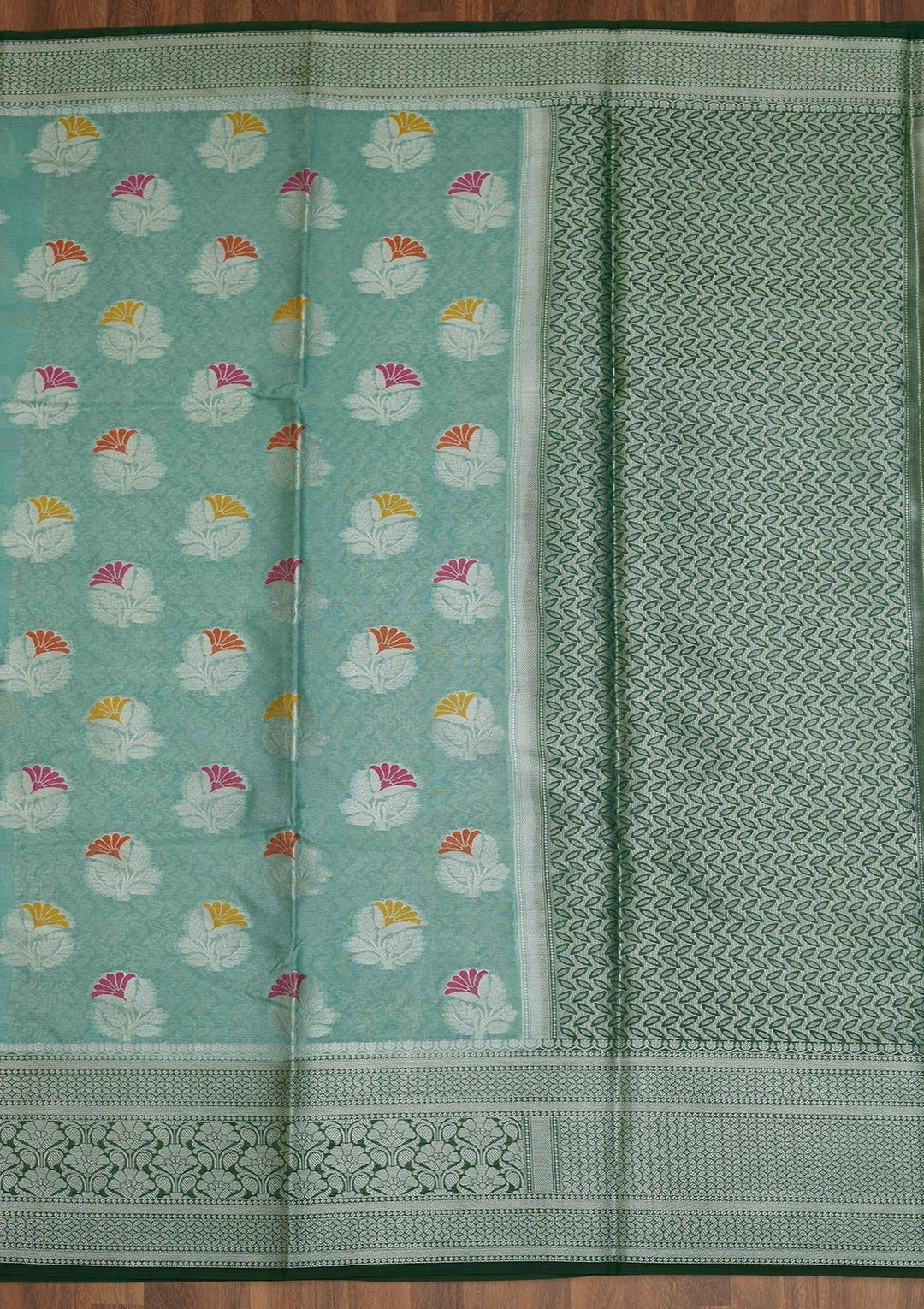 Sea Green Zariwork Art Silk Saree - Koskii
