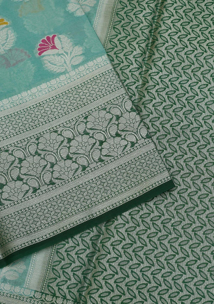 Sea Green Zariwork Art Silk Saree - Koskii