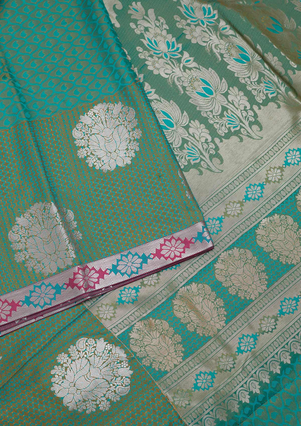 Sea Green Zariwork Art Silk Designer Saree - Koskii