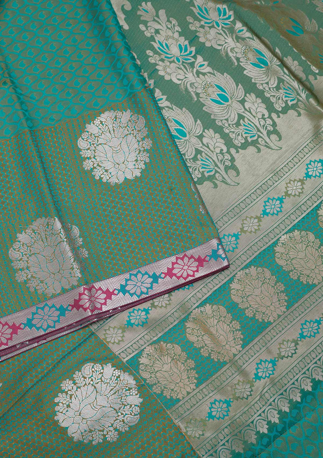 Sea Green Zariwork Art Silk Designer Saree - Koskii