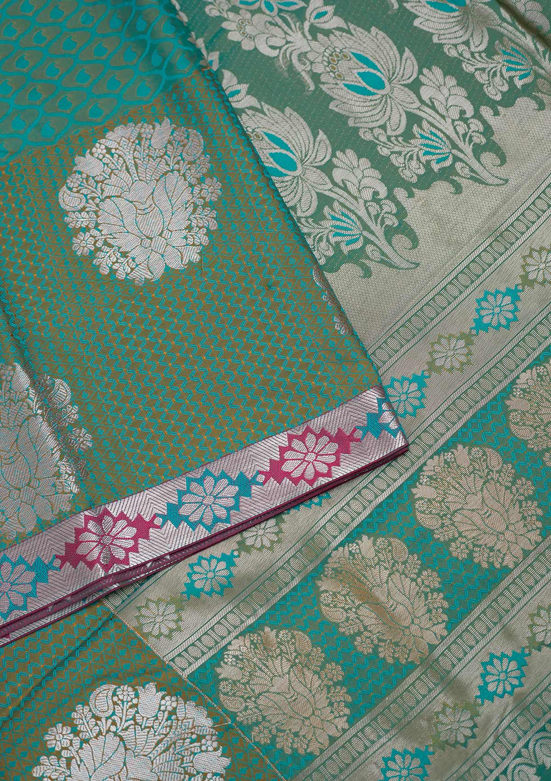 Sea Green Zariwork Art Silk Designer Saree - Koskii