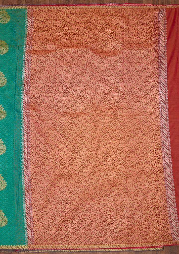 Sea Green Zariwork Art Silk Saree - Koskii