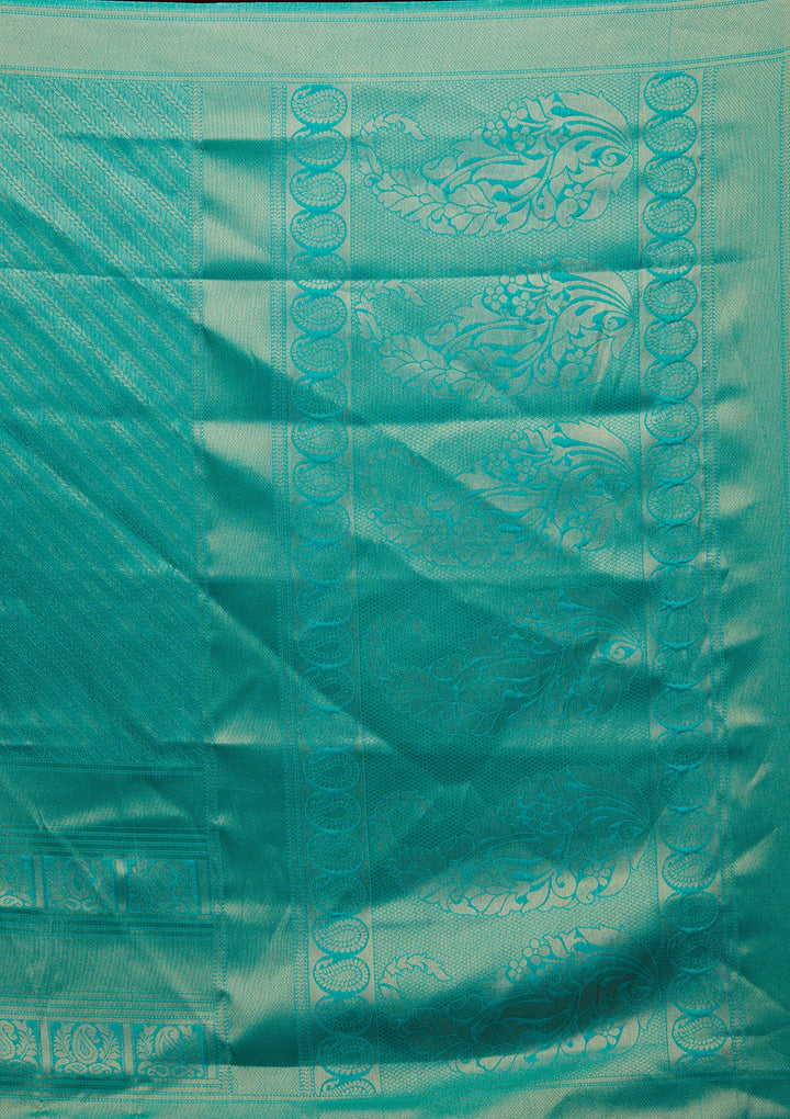 Sea Green Zariwork Art Silk Saree-Koskii
