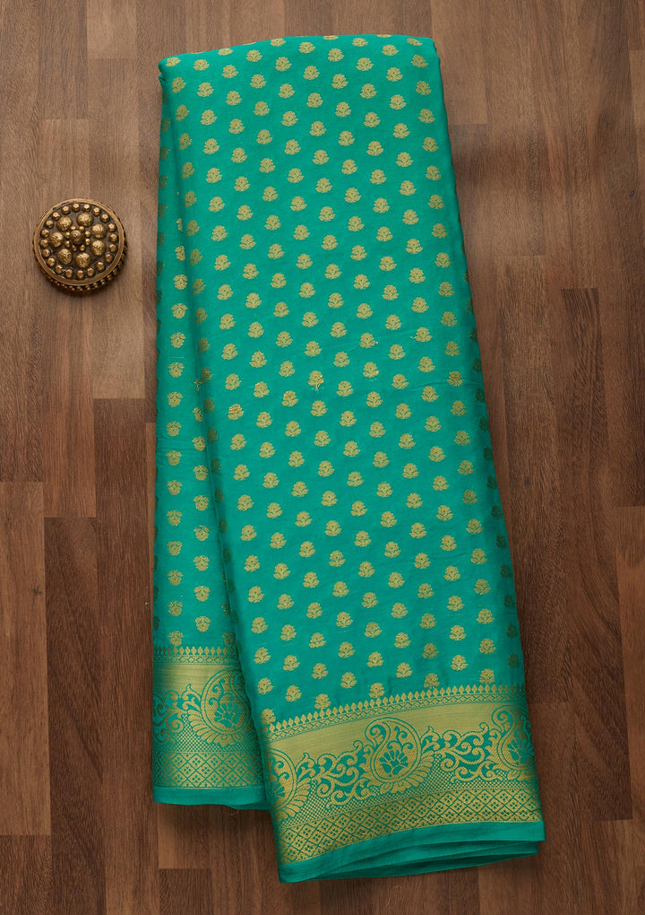 Sea Green Zariwork Art Silk Saree-Koskii