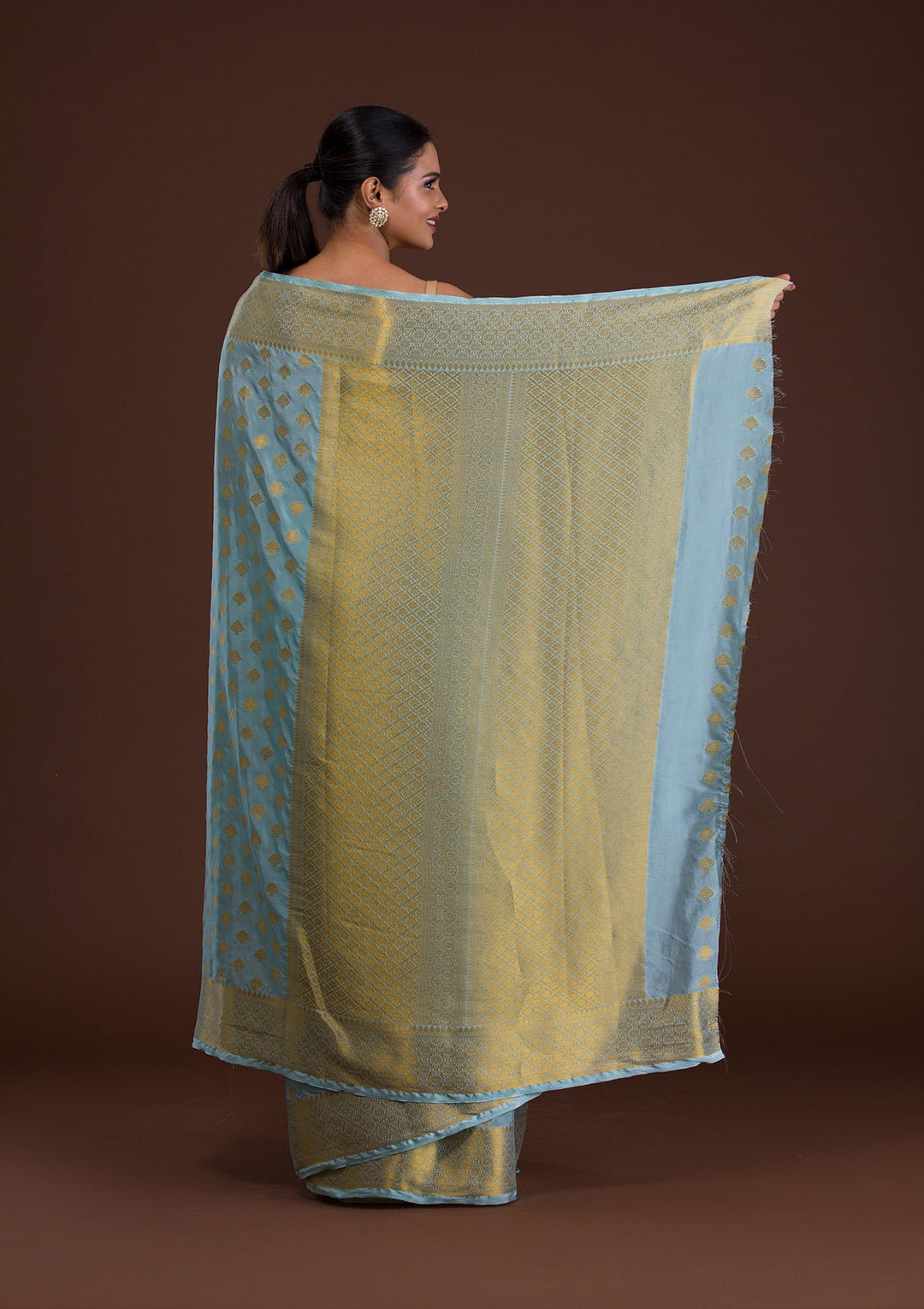 Sea Green Zariwork Art Silk Saree-Koskii